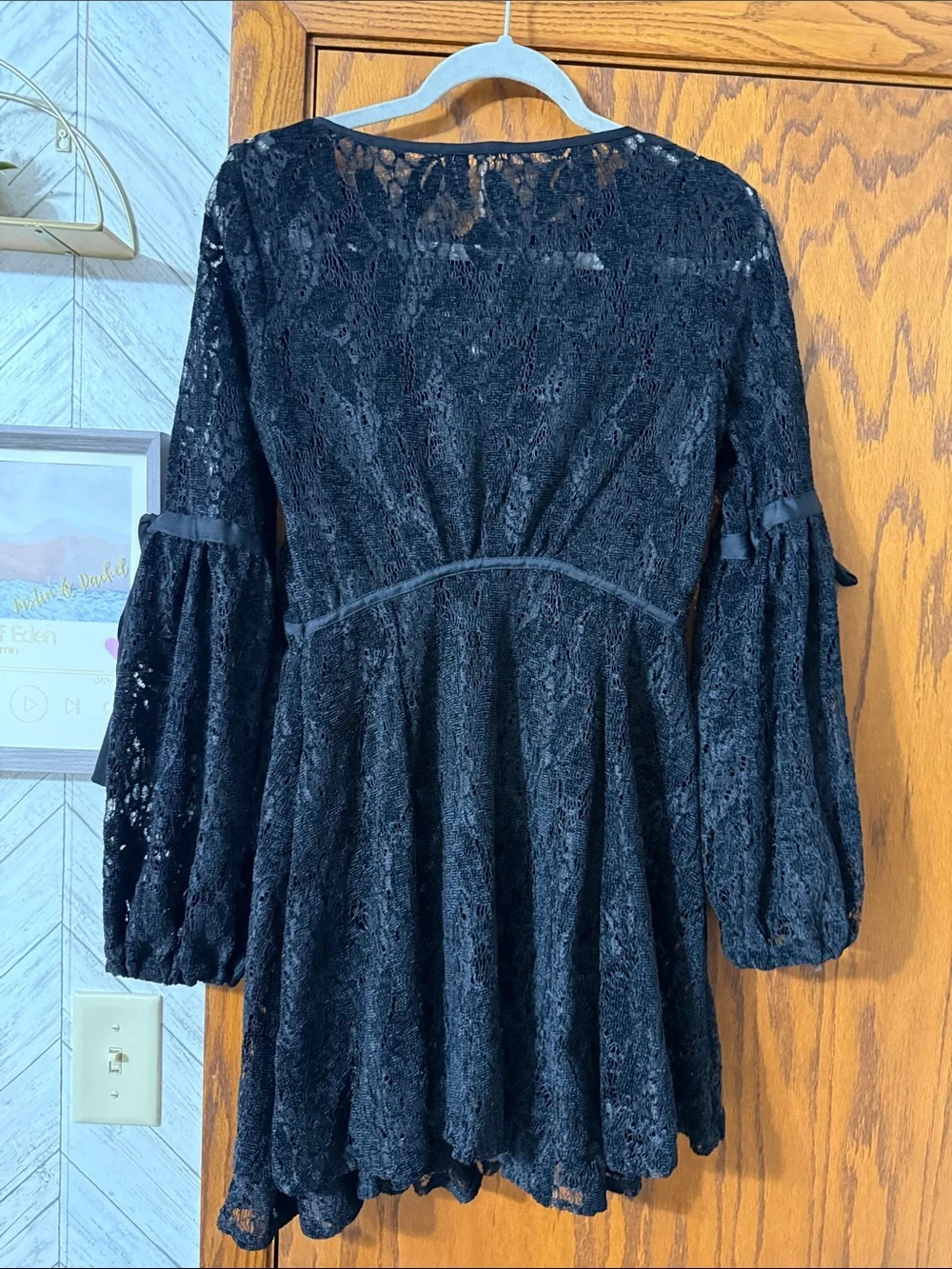 BoHo Lace Mini Dress with Tie Sleeve Detail